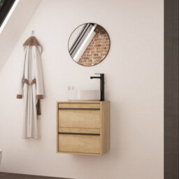 Banyetti Mattila Noir 500mm Wall Hung Vanity Unit With Matt Black Handles - Rustic Oak - thumbnail 1