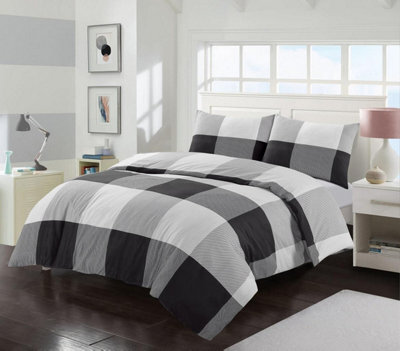 Homespace Direct Ltd Larry Checked Black King Duvet Cover Set - image 1