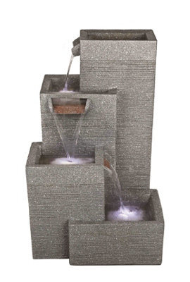 Outdoor Living UK Solar Rectangular Grey Pillars Contemporary Water Feature Without Cover