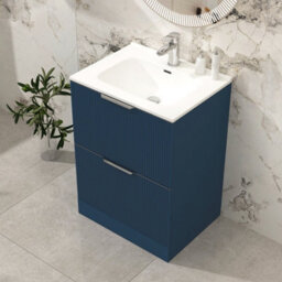 Royal Bathrooms Evora 600mm Midnight Blue Fluted Floor Standing Bathroom Vanity Unit 2 Drawer Cabinet With Ceramic Basin Sink - 1 Tap Hole - thumbnail 6