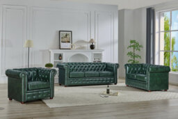 UK Leisure World Chesterfield Antique Green Faux Leather Sofa Set Suites Settee 3 2 1 Seater - thumbnail 1
