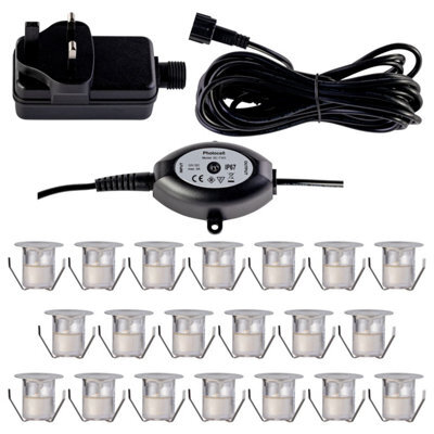 First Choice Lighting Set Of 20 - 30mm Ip67 Warm White Led Decking Kit With Photocell - image 1