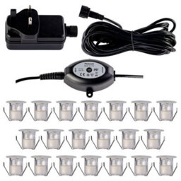 First Choice Lighting Set Of 20 - 30mm Ip67 Warm White Led Decking Kit With Photocell - thumbnail 1