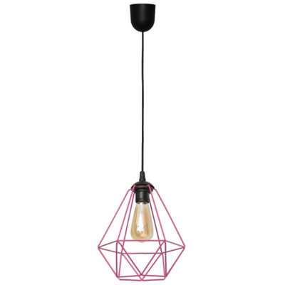 Luminosa Lighting Luminosa Karo Wire Frame Pendant Ceiling Light Black, Pink 24Cm