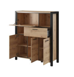 Arte Elegant Aktiv 46 Highboard Cabinet 1200mm In Oak Taurus & Black Matt - Versatile Storage Solution H1400mm D410mm - thumbnail 2