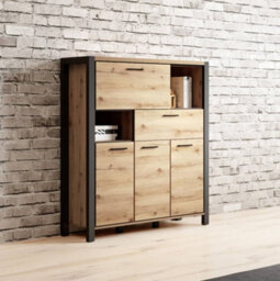 Arte Elegant Aktiv 46 Highboard Cabinet 1200mm In Oak Taurus & Black Matt - Versatile Storage Solution H1400mm D410mm - thumbnail 4