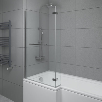 Sundaze 6mm Toughened Safety Glass L Shaped Shower Bath Screen Hinged Return And Towel Rail Chrome - image 1