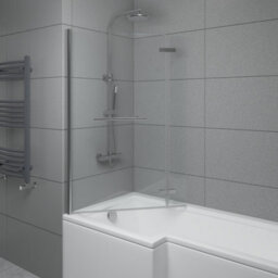 Sundaze 6mm Toughened Safety Glass L Shaped Shower Bath Screen Hinged Return And Towel Rail Chrome - thumbnail 2