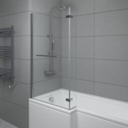 Sundaze 6mm Toughened Safety Glass L Shaped Shower Bath Screen Hinged Return And Towel Rail Chrome - thumbnail 1
