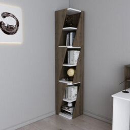 Decorotika Arrow 6-Tier Corner Bookcase, Bookshelf, Shelving Unit Walnut & White