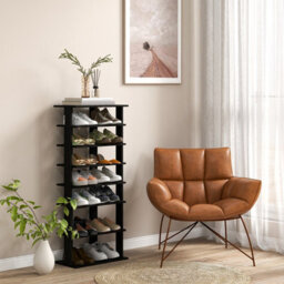Costway 7 Tiers Double Shoe Rack Entryway Vertical Corner Shoe Stand For 14 Pairs-Black - thumbnail 3