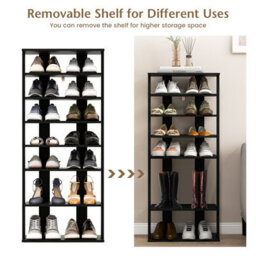 Costway 7 Tiers Double Shoe Rack Entryway Vertical Corner Shoe Stand For 14 Pairs-Black - thumbnail 5