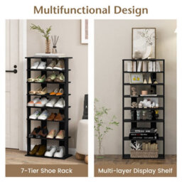 Costway 7 Tiers Double Shoe Rack Entryway Vertical Corner Shoe Stand For 14 Pairs-Black - thumbnail 4