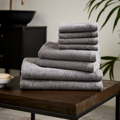 Catherine Lansfield Quick Dry Cotton 30X30 Cm, 50X85 Cm, 270X120 Cm 8 Piece Towel Set Grey - image 1