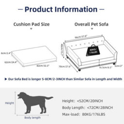 Bingopaw 96X70X40Cm Large Elevated Dog Sofa Raised Pet Dog Bed Couch Guardrail Slope Headrest - thumbnail 2