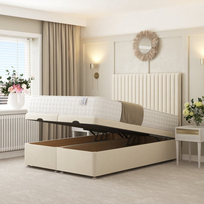 "Bed Choices Khloe Ottoman Upholstered Divan Bed With 54"" Headboard (Cream) - King"