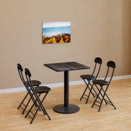 Living And Home Black Wooden Square Coffee Table Dining Table With Metal Base - thumbnail 1