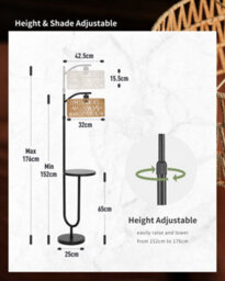 Luminexdesigns Adjustable Floor Lamp With Shelf - 152-176Cm Black Rattan Pole Light  (No Bulb) - thumbnail 4