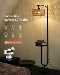 Luminexdesigns Adjustable Floor Lamp With Shelf - 152-176Cm Black Rattan Pole Light  (No Bulb) - thumbnail 3