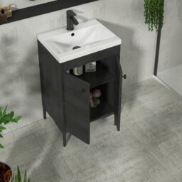 Royal Bathrooms Verona 500mm Black Woodgrain Floor Standing Bathroom Vanity Unit 2 Door With Mid-Edge Basin & Matt Black Knob - thumbnail 5
