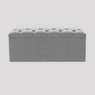 90Cm Luna Chesterfield Ottoman Storage Box - Silver Plush Velvet Upholstered Blanket Box - image 1