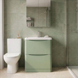 Balterley Dunwood Contemporary 2 Drawer Floor Standing Vanity Unit With Basin, Satin Green, 800mm - thumbnail 2