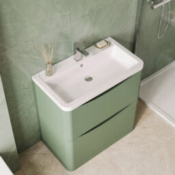 Balterley Dunwood Contemporary 2 Drawer Floor Standing Vanity Unit With Basin, Satin Green, 800mm - thumbnail 3