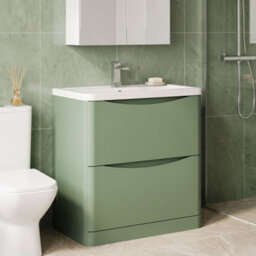 Balterley Dunwood Contemporary 2 Drawer Floor Standing Vanity Unit With Basin, Satin Green, 800mm - thumbnail 4
