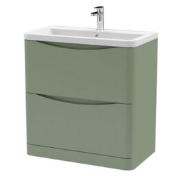 Balterley Dunwood Contemporary 2 Drawer Floor Standing Vanity Unit With Basin, Satin Green, 800mm - thumbnail 1