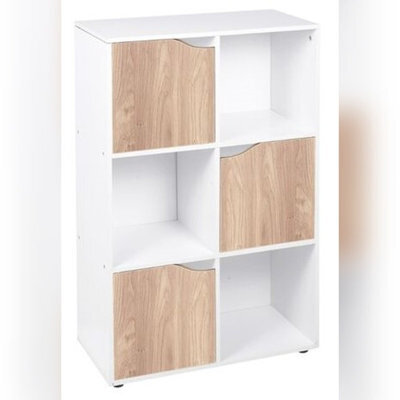 Urbn-Living White, Oak - 6-Cube Shelving Unit With Wooden Doors - image 1