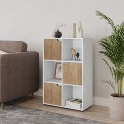 Urbn-Living White, Oak - 6-Cube Shelving Unit With Wooden Doors - thumbnail 2