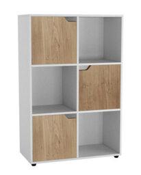 Urbn-Living White, Oak - 6-Cube Shelving Unit With Wooden Doors - thumbnail 3