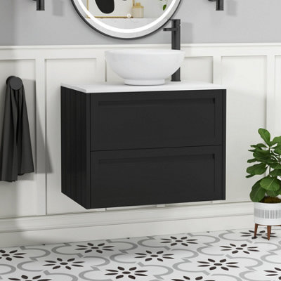 Royal Bathrooms Royal Bathroom Elmore 700mm Matt Nocturne Black Wall Mounted Countertop Bathroom Vanity Unit 2 Drawer With Breeze Basin - image 1