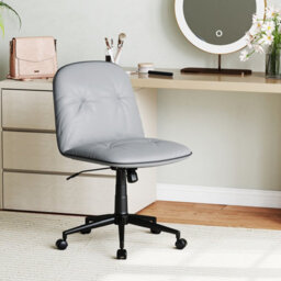 Costway Armless Home Office Desk Chair Pu Leather Swivel Task Computer Chair-Grey - thumbnail 2
