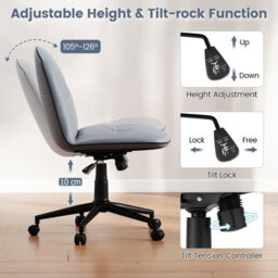 Costway Armless Home Office Desk Chair Pu Leather Swivel Task Computer Chair-Grey - thumbnail 7
