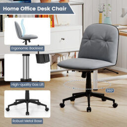 Costway Armless Home Office Desk Chair Pu Leather Swivel Task Computer Chair-Grey - thumbnail 5