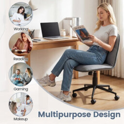 Costway Armless Home Office Desk Chair Pu Leather Swivel Task Computer Chair-Grey - thumbnail 9