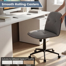 Costway Armless Home Office Desk Chair Pu Leather Swivel Task Computer Chair-Grey - thumbnail 8