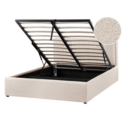Beliani Ottoman Bed Boucle Montlaur 140 X 200 Cm (Eu Double) Beige - image 1