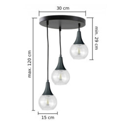 Luminosa Lighting Luminosa Lacrima Cluster Pendant Ceiling Light Black Transparent Glass Shade 3X E27 - thumbnail 2