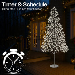 Xmas Haus 210Cm Outdoor Led Christmas Tree With Silver Balls Festive Light 1200 Warm White Leds, Copper Wire, Resin Base, 5M Cabl - thumbnail 6