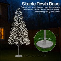 Xmas Haus 210Cm Outdoor Led Christmas Tree With Silver Balls Festive Light 1200 Warm White Leds, Copper Wire, Resin Base, 5M Cabl - thumbnail 8