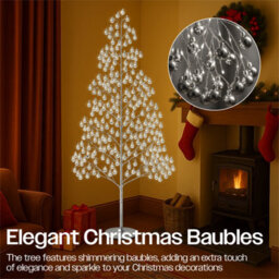 Xmas Haus 210Cm Outdoor Led Christmas Tree With Silver Balls Festive Light 1200 Warm White Leds, Copper Wire, Resin Base, 5M Cabl - thumbnail 5