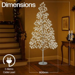 Xmas Haus 210Cm Outdoor Led Christmas Tree With Silver Balls Festive Light 1200 Warm White Leds, Copper Wire, Resin Base, 5M Cabl - thumbnail 2