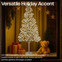 Xmas Haus 210Cm Outdoor Led Christmas Tree With Silver Balls Festive Light 1200 Warm White Leds, Copper Wire, Resin Base, 5M Cabl - thumbnail 7