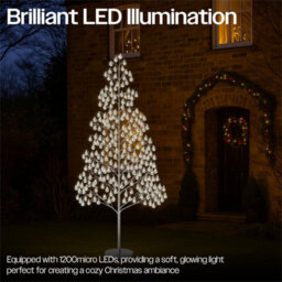 Xmas Haus 210Cm Outdoor Led Christmas Tree With Silver Balls Festive Light 1200 Warm White Leds, Copper Wire, Resin Base, 5M Cabl - thumbnail 3