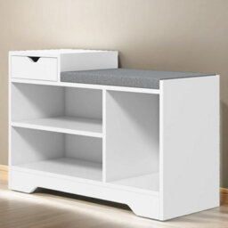Pirlo Plush Industrial Shoe Storage Bench With 3 Open Shelves White - thumbnail 3