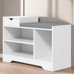 Pirlo Plush Industrial Shoe Storage Bench With 3 Open Shelves White - thumbnail 2