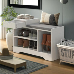 Pirlo Plush Industrial Shoe Storage Bench With 3 Open Shelves White - thumbnail 6