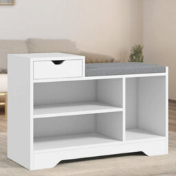 Pirlo Plush Industrial Shoe Storage Bench With 3 Open Shelves White - thumbnail 5